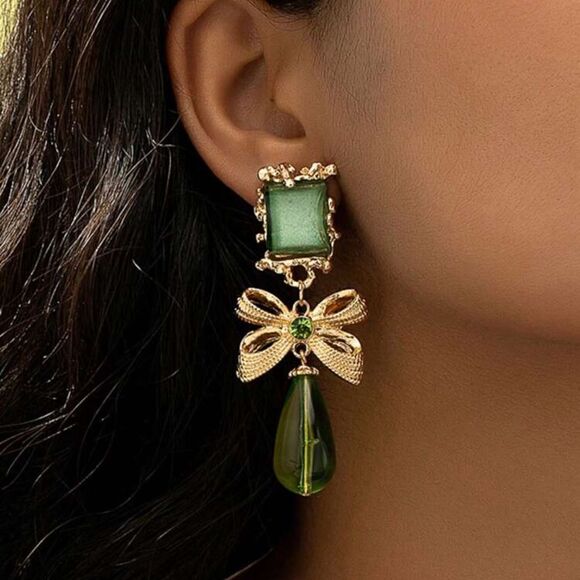 Vintage bow dangle earrings #816 - Picture 1 of 4